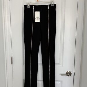 Zara Women's Black Skinny Pants with Silver Zipper Accents